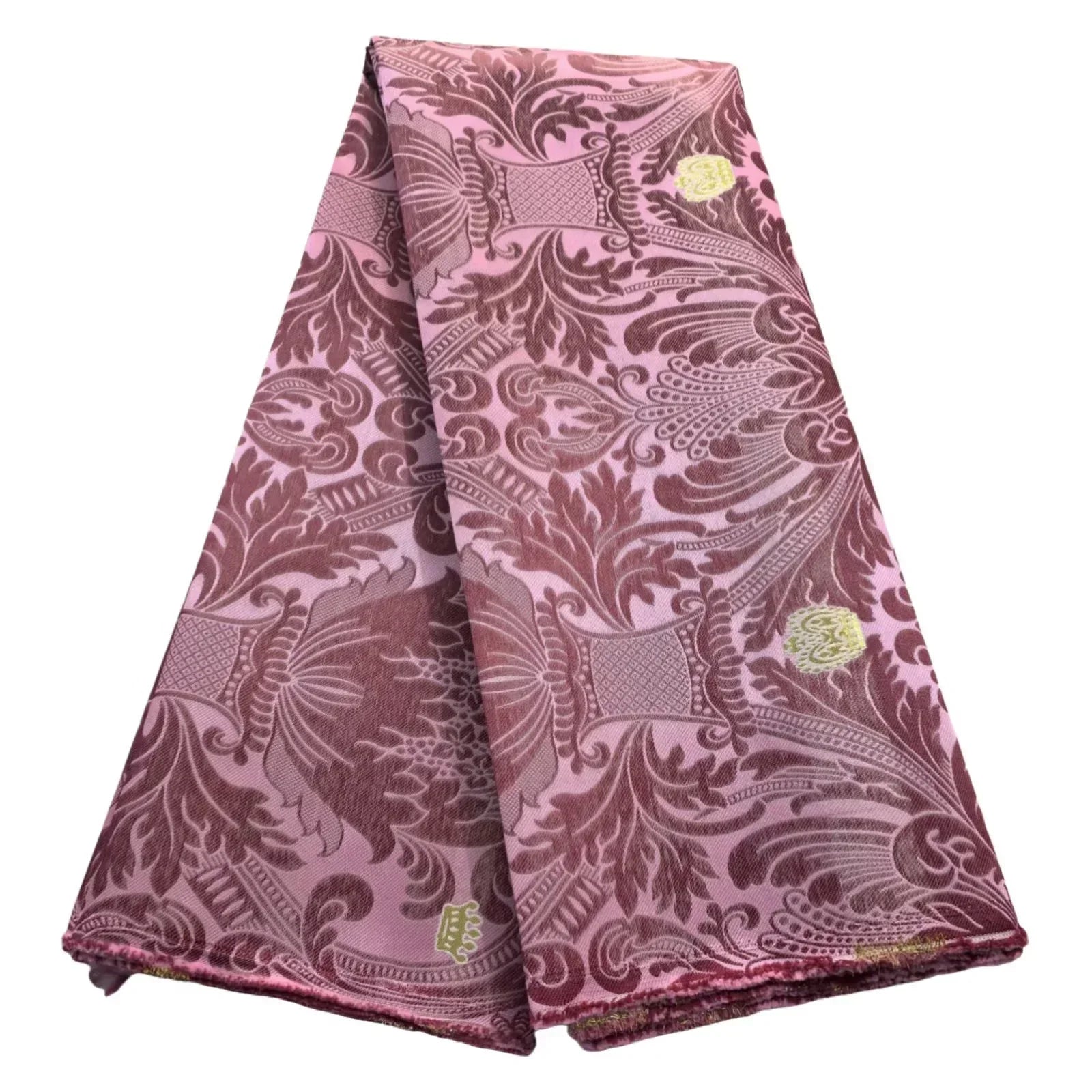 African Damask Lace Fabric (2.5 or 5 Yards) – Thick Jacquard Brocade for Aso Oke, Headwrap & Bridal Dresses