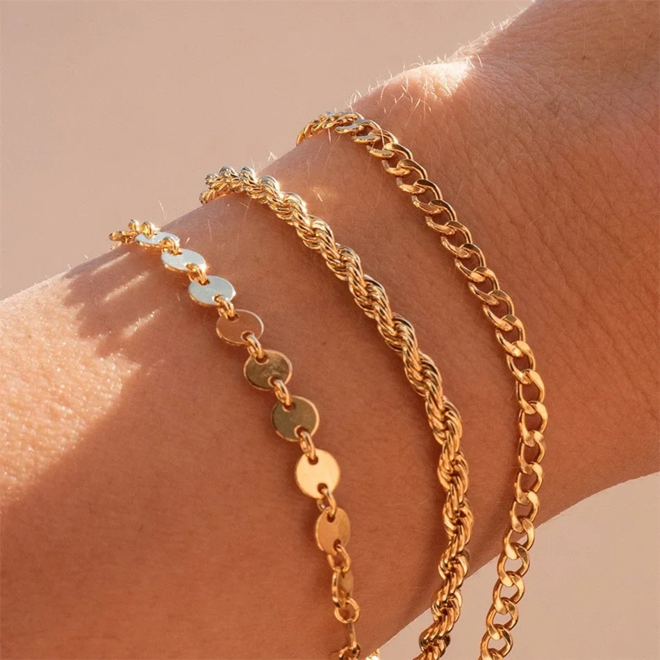 Twisted Rope Chain Bracelet for Women – Stainless Steel Gold or Silver Minimalist Bracelet (2mm / 3mm / 4mm / 5mm)