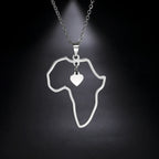 Trendy African Map Pendant Necklace for Women – Stainless Steel Geometric Motherland Necklace, Gold, Rose Gold, or Steel Color