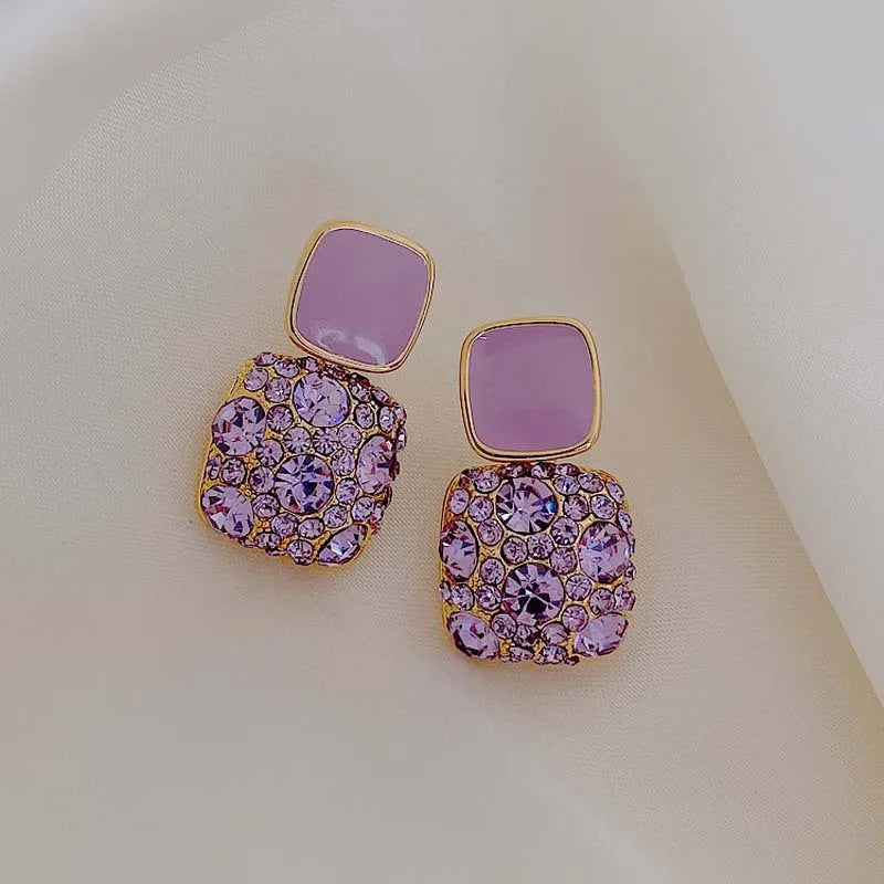 Pendientes colgantes geométricos de cristal morado vintage para mujer – Pendientes de gota irregulares brillantes | ELARIAH