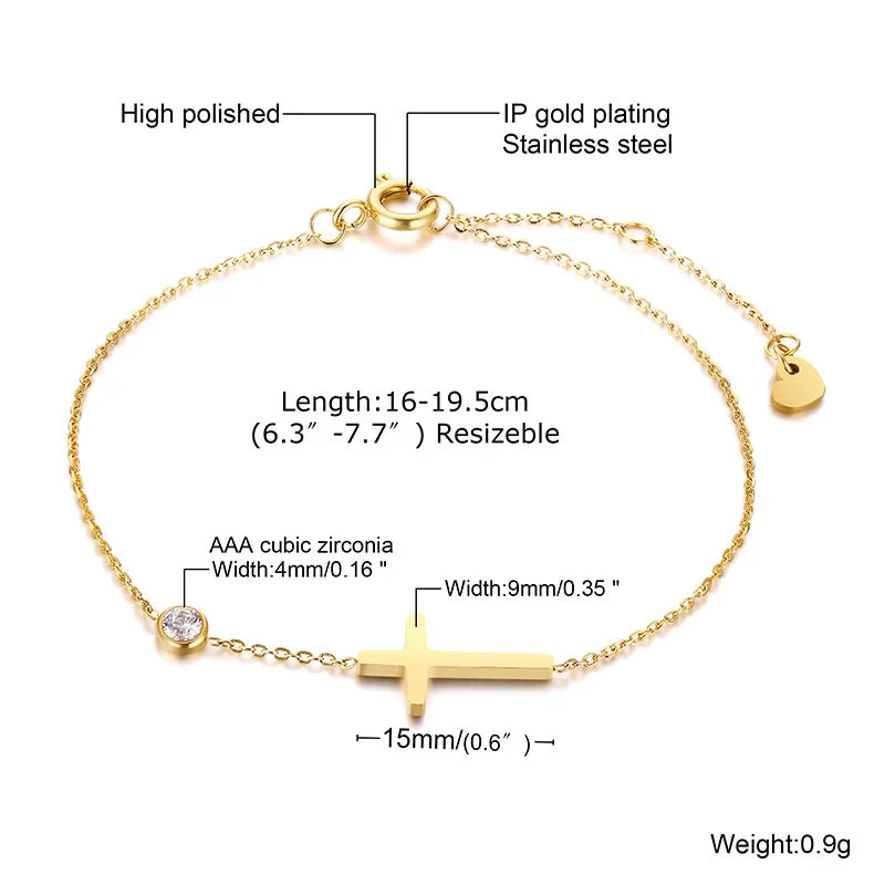 Minimalist Cross, Crescent Moon & Star Charm Bracelet for Women – Stainless Steel Thin Chain Adjustable Gold Layered Bracelet