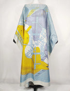 Elariah Women's African Print Twill Silk Kaftan Dress – Oversized Boubou Abaya Beach Cover Up | One Size Plus
