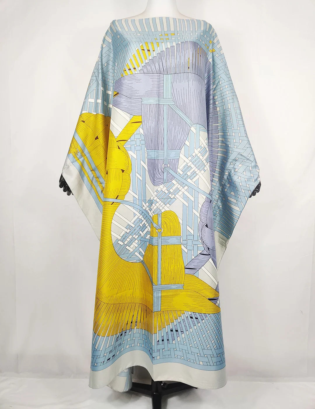 Elariah Women's African Print Twill Silk Kaftan Dress – Oversized Boubou Abaya Beach Cover Up | One Size Plus