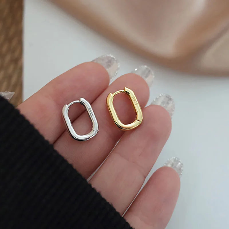 Silver U-Shape Circle Stud Earrings – Vintage Handmade Geometric Bridal & Fashion Jewelry for Women