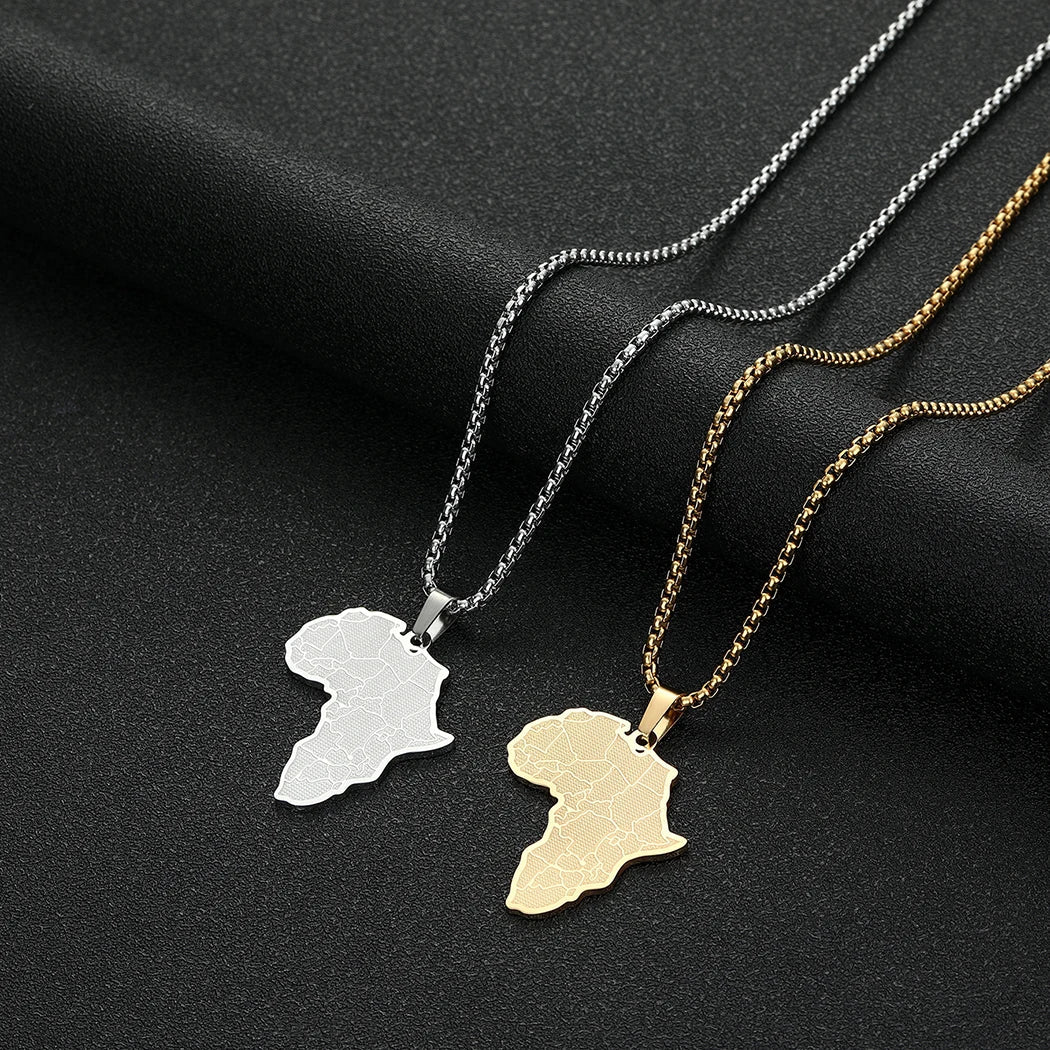 Stainless Steel African Map Pendant Necklace for Women – Geometric Clavicle Chain Choker Jewelry Gift