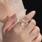 Elariah Adjustable Heart Ring for Women – Vintage Zircon & Pearl Butterfly Cocktail Ring | Romantic Wedding & Party Jewelry Gift