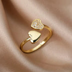 ELARIAH 18K Gold Plated Zircon Geometric Open Ring – Adjustable Stainless Steel Wedding & Party Band for Women