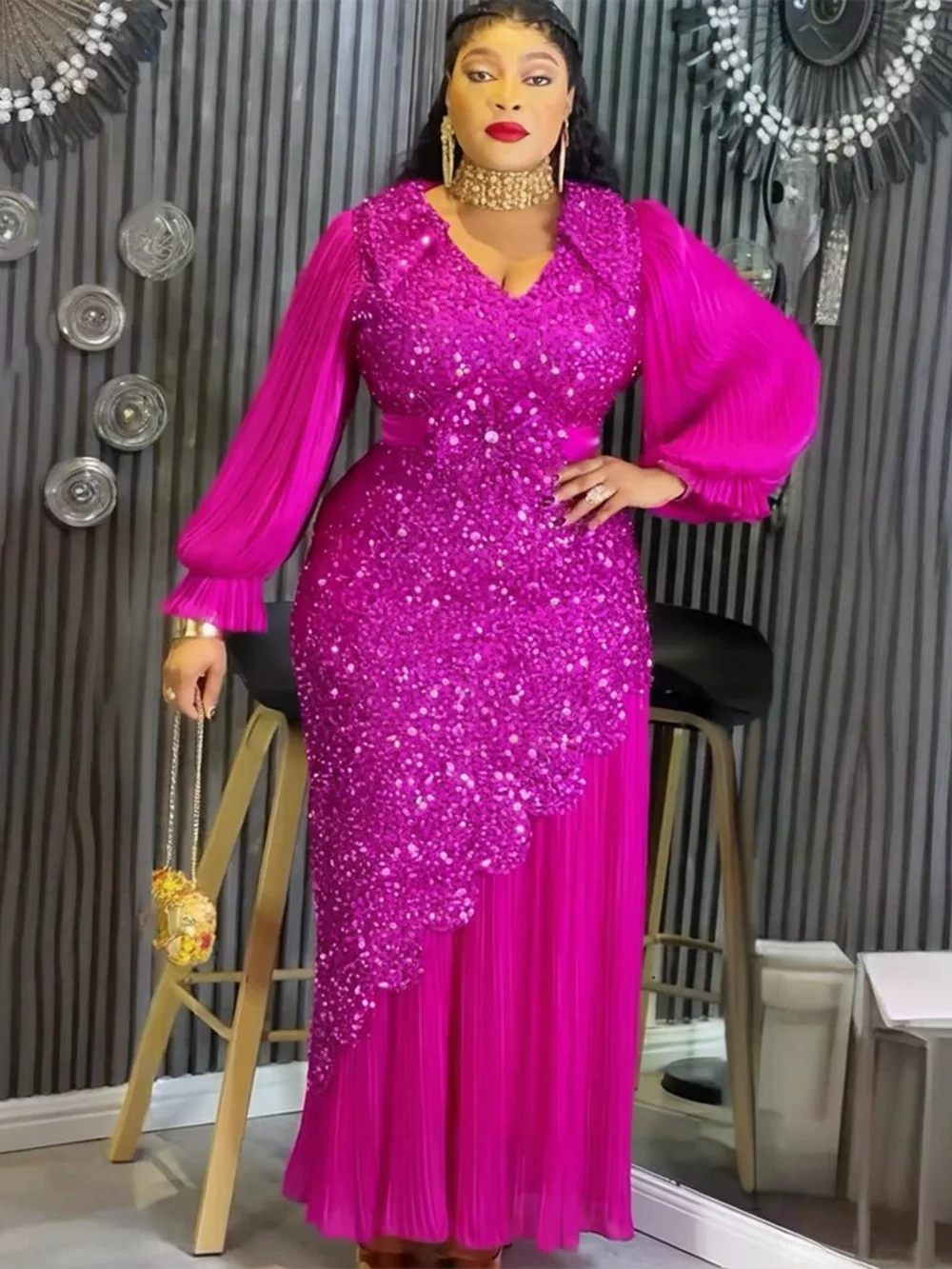 Elariah Plus Size African Sequin Maxi Dress – Elegant Dashiki Inspired Evening Party Gown for Women