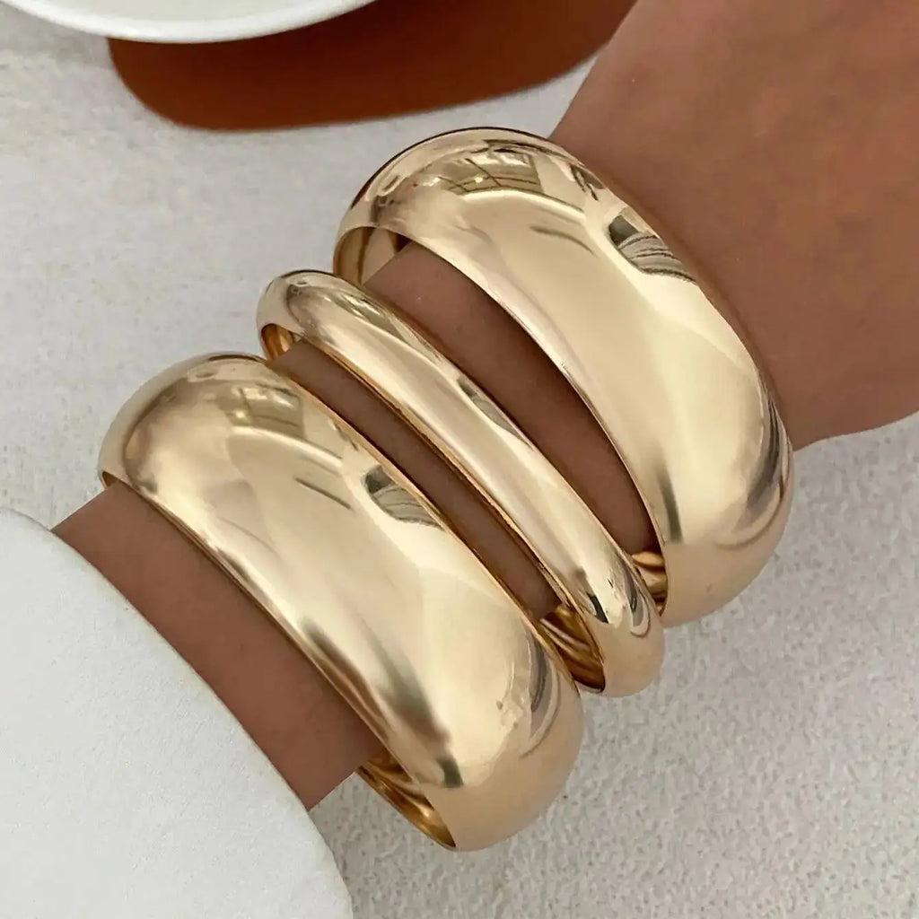 Elariah 3-Piece Geometric Stacking Bangle Set for Women – Gold or Silver Iron Alloy Bracelets – Minimalist Statement Jewellery