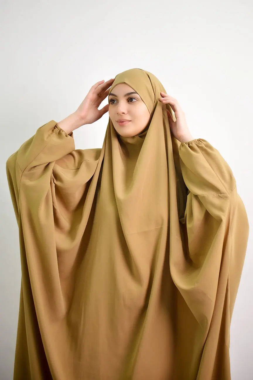 Elariah Women's Hooded Prayer Abaya with Long Khimar Hijab | Modest Islamic Prayer Garment | Loose Fit Nida Fabric