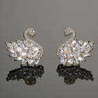 Swan Zircon Stud Earrings for Women – Gold Plated Copper Long Swan Earrings with Micro-Pavé Cubic Zirconia | Elegant Goddess Style Jewelry