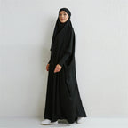 Elariah Hooded Modest Abaya Dress – Loose Fit One-Piece Jilbab with Smocked Sleeves (Black)