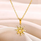Sunflower Pendant Geometric Necklace – Stainless Steel Clavicle Chain for Women