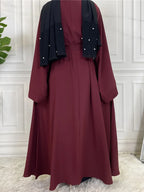 Elegant Modest Maxi Dress with Waist Tie – Long Sleeve Woven Abaya Style Dress for Women (All Season)