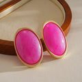 Elariah Vintage Red Resin Oval Stud Earrings – Large Gold-Tone Geometric Statement Earrings for Women