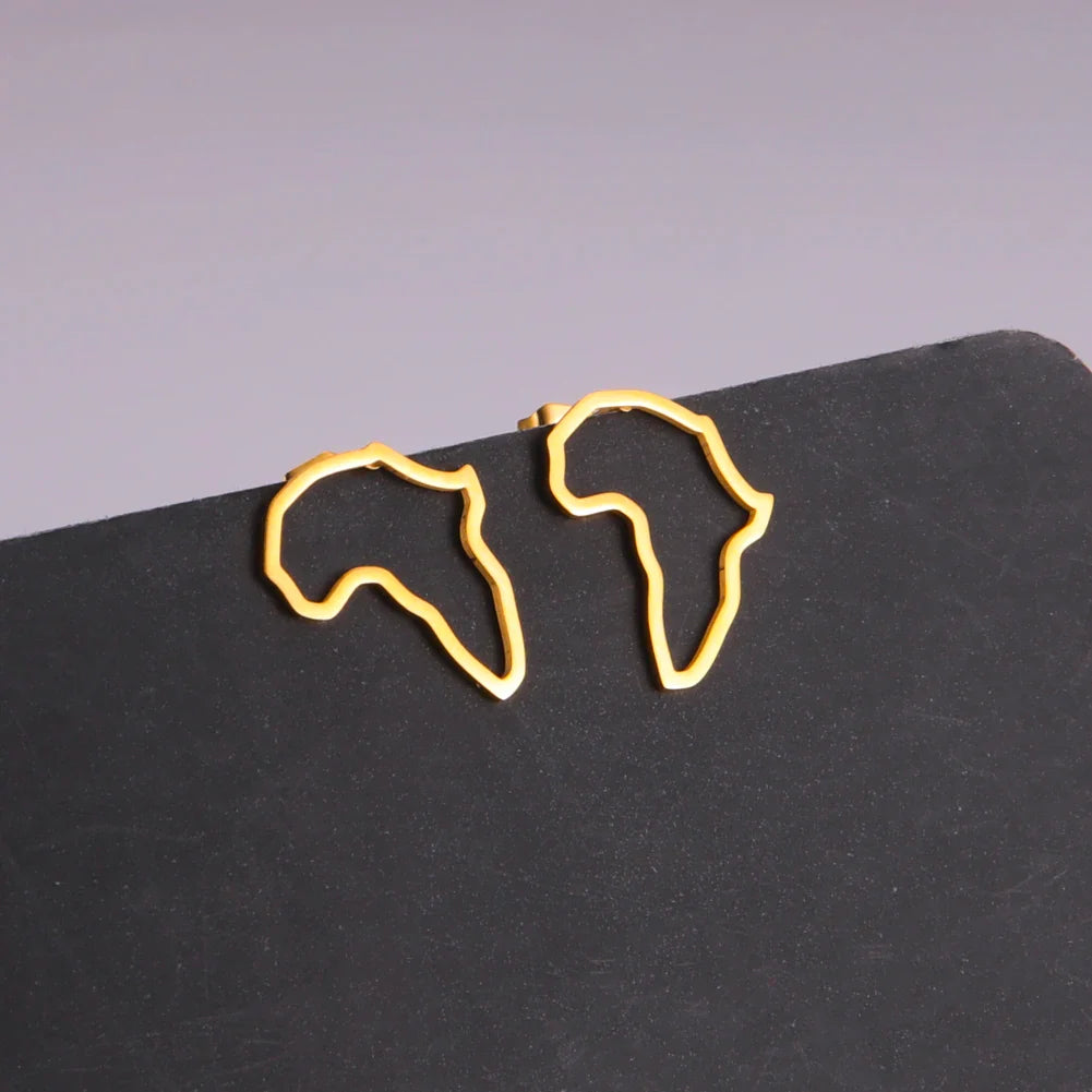 Trendy African Map Pendant Necklace for Women – Stainless Steel Geometric Motherland Necklace, Gold, Rose Gold, or Steel Color
