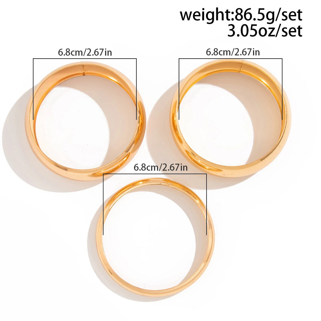 Elariah 3-Piece Geometric Stacking Bangle Set for Women – Gold or Silver Iron Alloy Bracelets – Minimalist Statement Jewellery