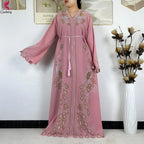 Elariah Diamond Chiffon Modest Abaya Dress – Elegant Long Sleeve Islamic Maxi Robe
