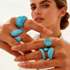 Chunky Enamel Twist Ring for Women – Gold Plated Stainless Steel Open Crossover Statement Ring, Waterproof Stackable Band (Blue/Green/Pink)
