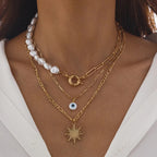 Elegant Irregular Pearl Multi-Layer Necklace with Heart Pendant – Classic Choker Jewelry for Women