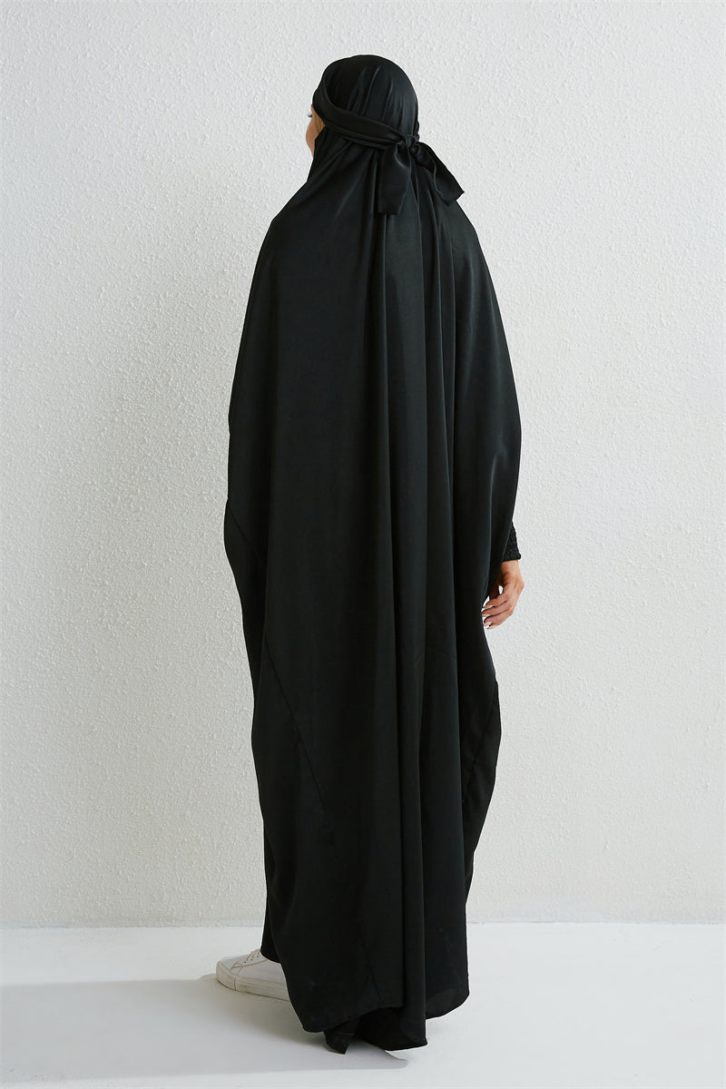 Elariah Hooded Modest Prayer Abaya for Women – Loose Fit Islamic Jilbab Maxi Dress with Smocked Sleeves