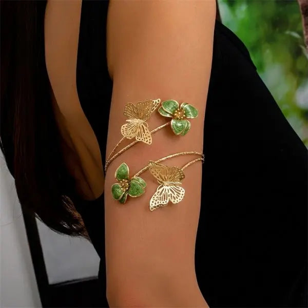Elariah Antique Gold Hollow Flower Open Cuff Bracelet for Women – Adjustable Floral Boho Arm Cuff Bangle