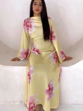 Vestido Abaya modesto con estampado floral Elariah para mujer – Caftán musulmán de manga larga, elegante vestido maxi Jalabiya para Eid, Ramadán y ocasiones especiales