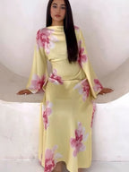 Vestido Abaya modesto con estampado floral Elariah para mujer – Caftán musulmán de manga larga, elegante vestido maxi Jalabiya para Eid, Ramadán y ocasiones especiales