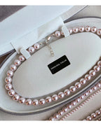 Rose Purple Simulated Pearl Beaded Necklace – Elegant Gold Plated Clavicle Chain for Women