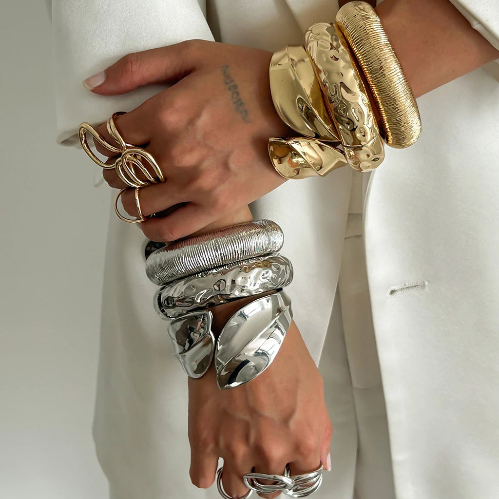 Elariah Chunky Wide Open Cuff Bracelet – Bold Geometric Metal Bangle for Women & Men | Gold or Silver Statement Jewellery