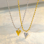18K Gold Plated Heart Pendant Necklace – Stainless Steel Bead Chain, Dainty Romantic Jewelry for Women