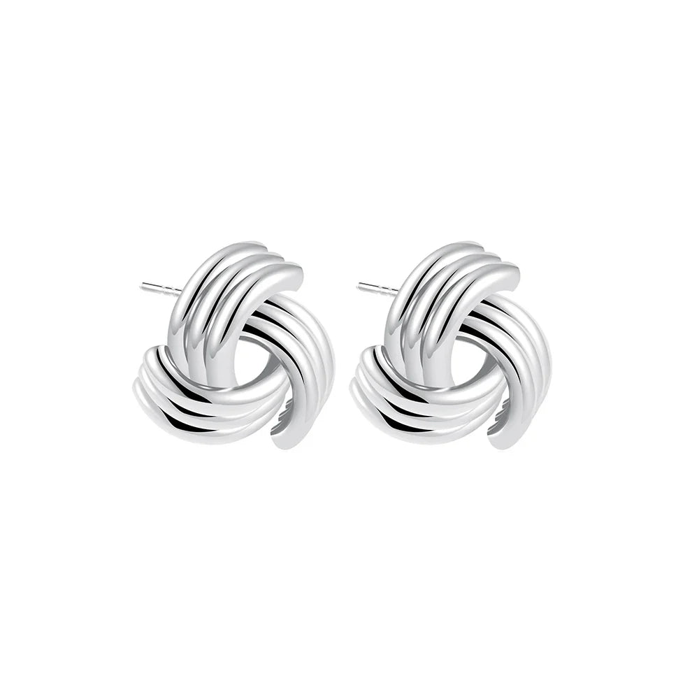 18K Gold Plated Stainless Steel Multilayer Circle Knot Drop Earrings for Women – Textured Statement Round Earrings