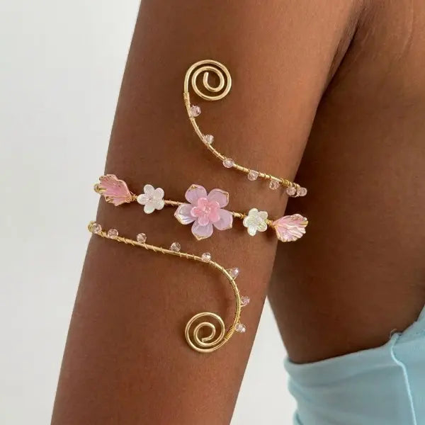 Elariah Antique Gold Hollow Flower Open Cuff Bracelet for Women – Adjustable Floral Boho Arm Cuff Bangle