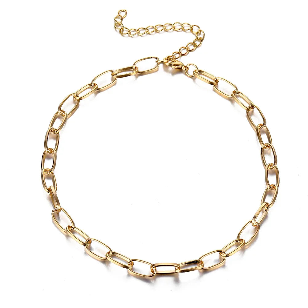 Stainless Steel Thick Chain Necklace – Unisex Punk Choker Jewelry for Women & Men