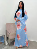 Vestido Abaya modesto con estampado floral Elariah para mujer – Caftán musulmán de manga larga, elegante vestido maxi Jalabiya para Eid, Ramadán y ocasiones especiales