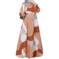 Elariah Women's Printed Maxi Kaftan Dress – Loose Fit Long Sleeve O-Neck Modest A-Line Abaya