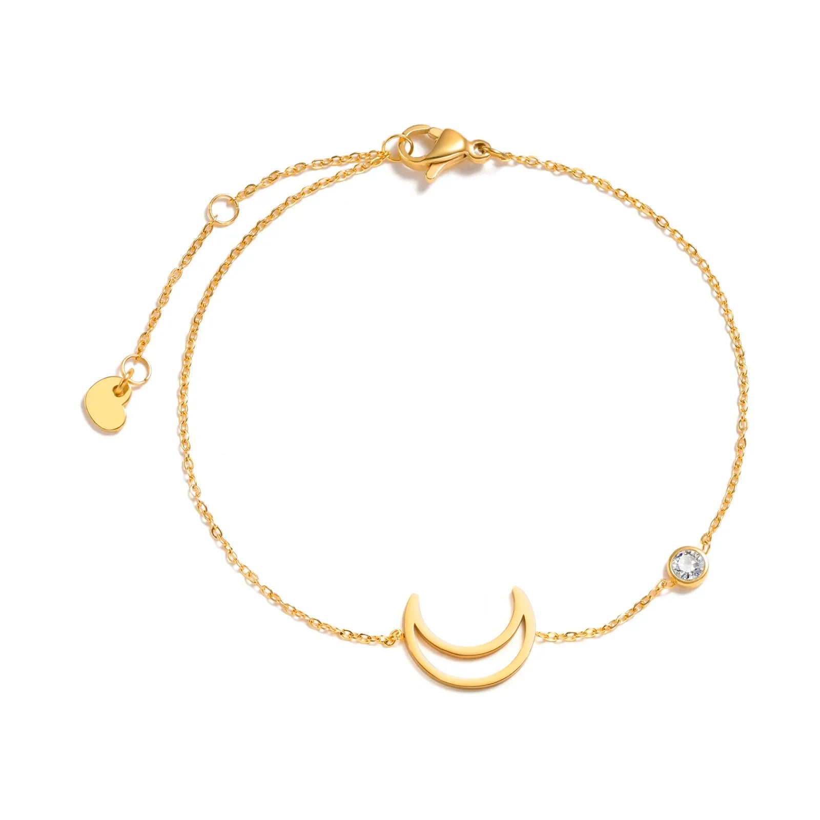 Minimalist Cross, Crescent Moon & Star Charm Bracelet for Women – Stainless Steel Thin Chain Adjustable Gold Layered Bracelet