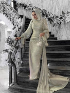 Elariah Silky Modest Satin-Feel Kaftan Maxi Dress for Women – Long Sleeve Muslim Abaya, Jalabiya, Casual & Occasion Wear