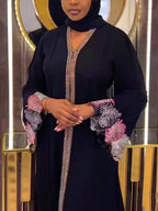 Luxury Chiffon Abaya Dress with Headscarf & Belt – African Boubou Kaftan Evening Maxi