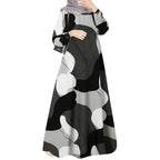 Elariah Women's Printed Maxi Kaftan Dress – Loose Fit Long Sleeve O-Neck Modest A-Line Abaya