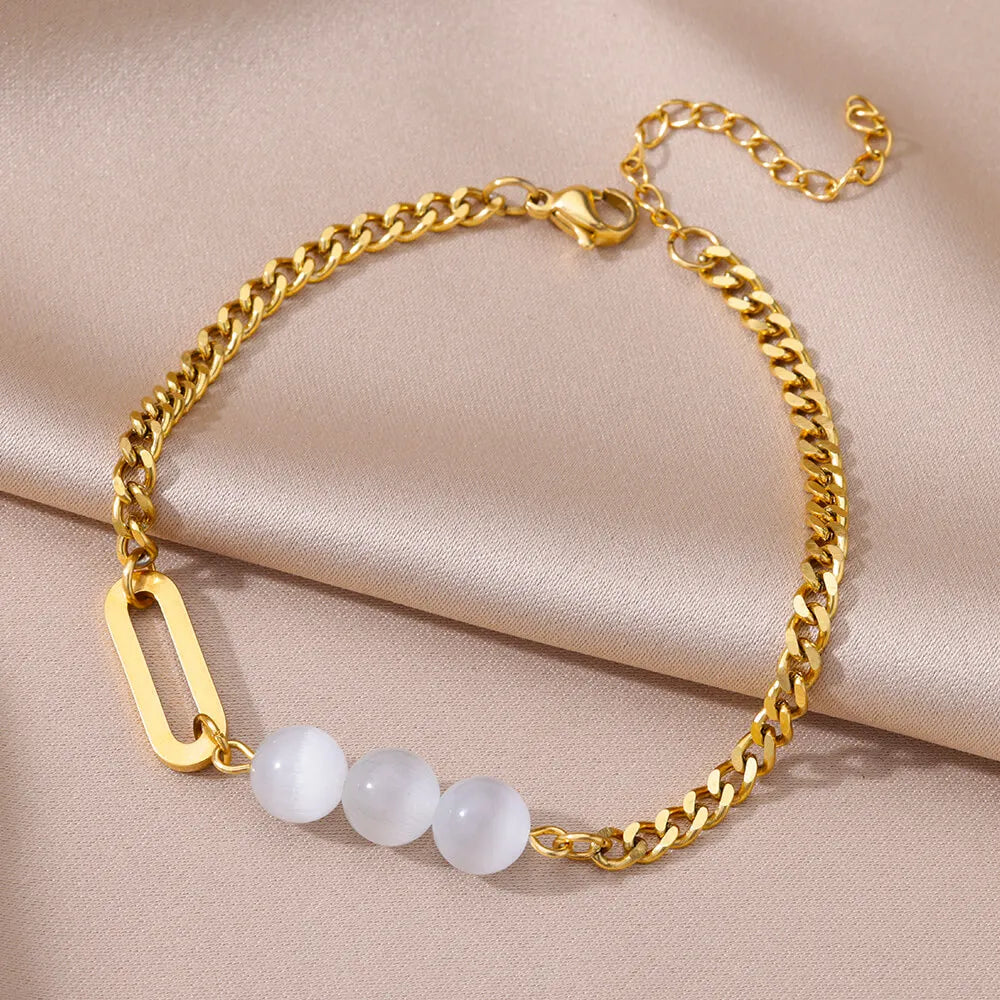 Elariah 18K Gold-Plated Stainless Steel Pearl Anklet for Women – Classic Imitation Pearl Beach Ankle Bracelet