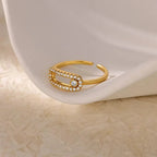 ELARIAH 18K Gold Plated Zircon Geometric Open Ring – Adjustable Stainless Steel Wedding & Party Band for Women