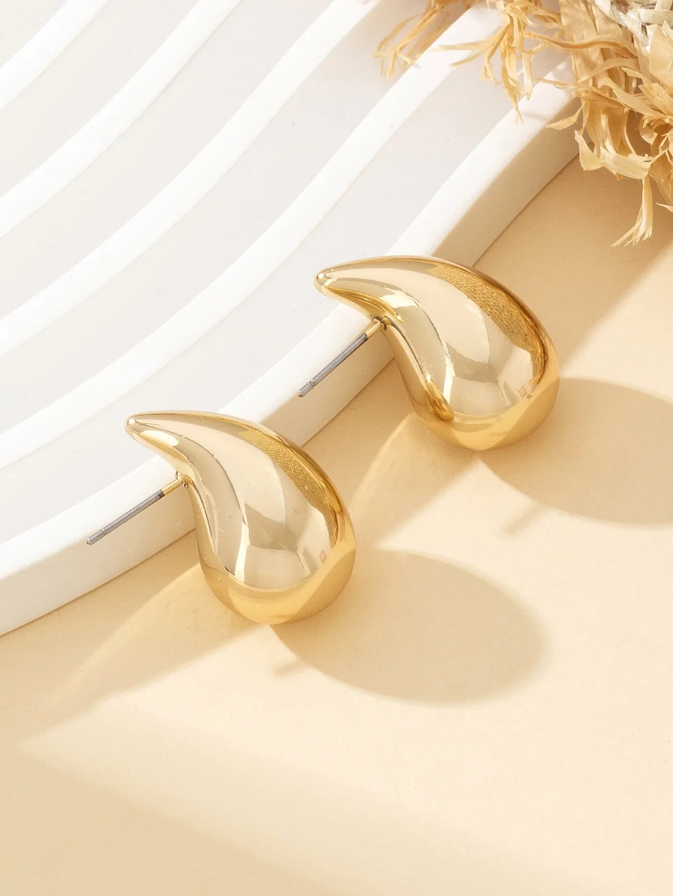 Vintage Chunky Dome Teardrop Earrings – Gold Stainless Steel Statement Earrings for Women