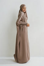 Elariah Hooded Modest Abaya Dress – Loose Fit One-Piece Jilbab with Smocked Sleeves (Black)