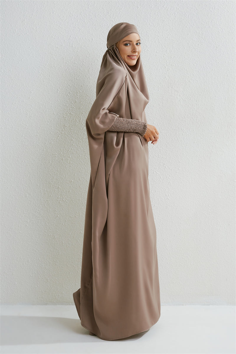 Elariah Hooded Modest Prayer Abaya for Women – Loose Fit Islamic Jilbab Maxi Dress with Smocked Sleeves