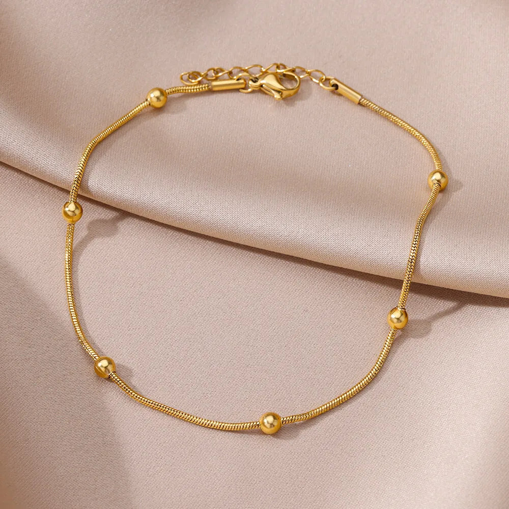 Elariah Tobillera de Acero Inoxidable Vintage con Cuentas para Mujer – Pulsera de Tobillo de Cadena Geométrica Ajustable para la Playa
