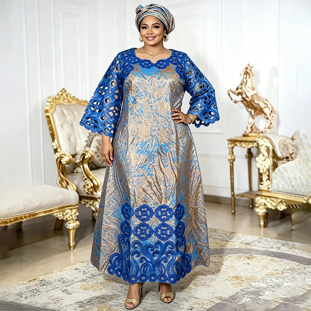 Elariah Women's African Dashiki Kaftan Maxi Dress – Traditional Bazin Style Modest Abaya Robe