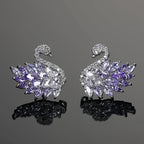 Swan Zircon Stud Earrings for Women – Gold Plated Copper Long Swan Earrings with Micro-Pavé Cubic Zirconia | Elegant Goddess Style Jewelry