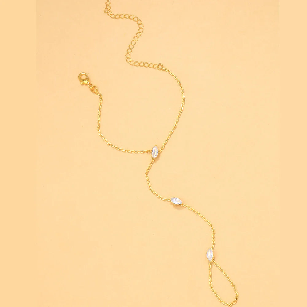 Bohemian Crystal Rhombus Bracelet with Finger Chain – Elegant Party Jewelry for Women