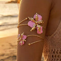 Elariah Antique Gold Hollow Flower Open Cuff Bracelet for Women – Adjustable Floral Boho Arm Cuff Bangle